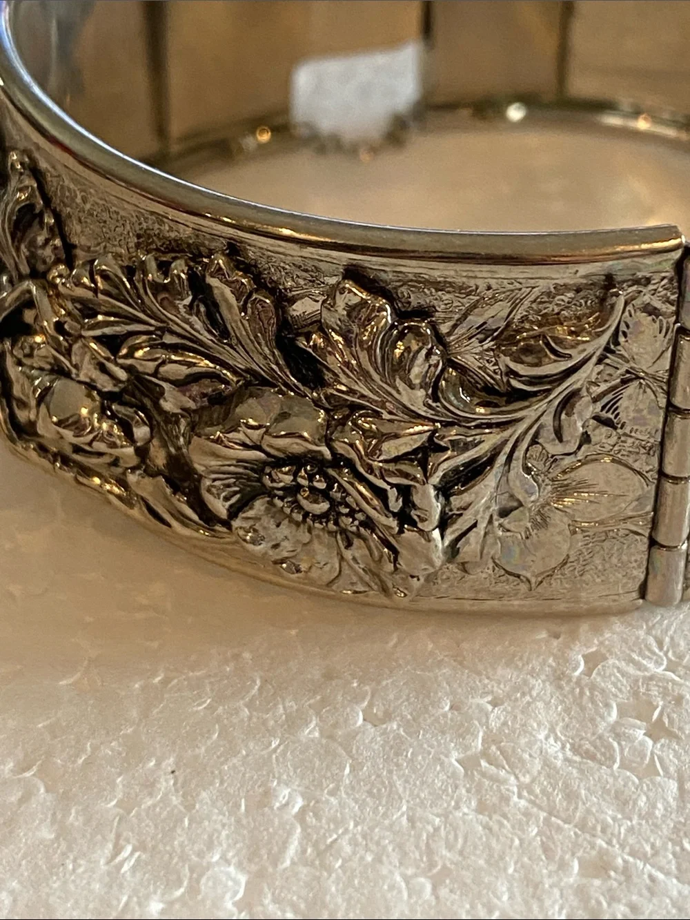 Silver Floral Engraved Hinged Bangle Bracelet